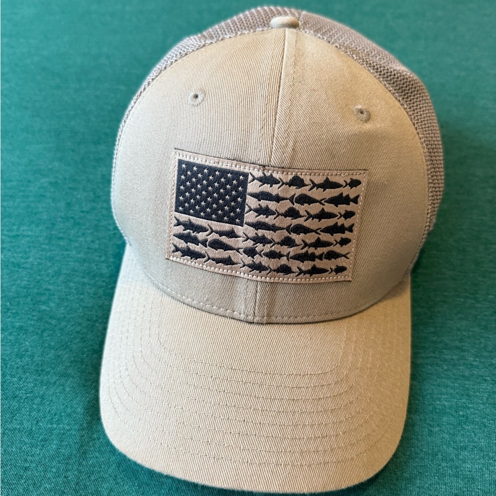 Columbia Tan and Gray PFG Fish Flag Mesh Ball Cap